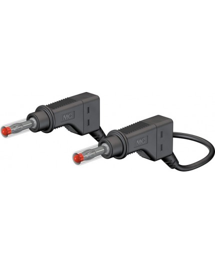 Cavetto di collegamento di sicurezza 4mm. con da ambo i lati spinotto retroinseribile con cappuccio retrattile. Lunghezza 100cm.