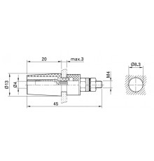 Boccola di sicurezza 4mm. dorata per montaggio sporgente.